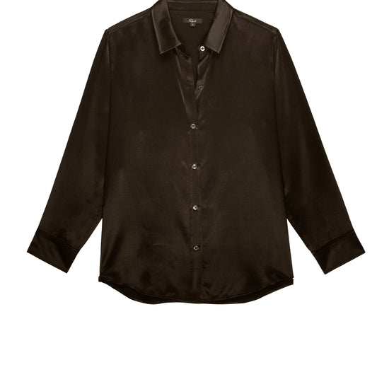 Chocolate brown satin shirt with long sleeves and a classic collar