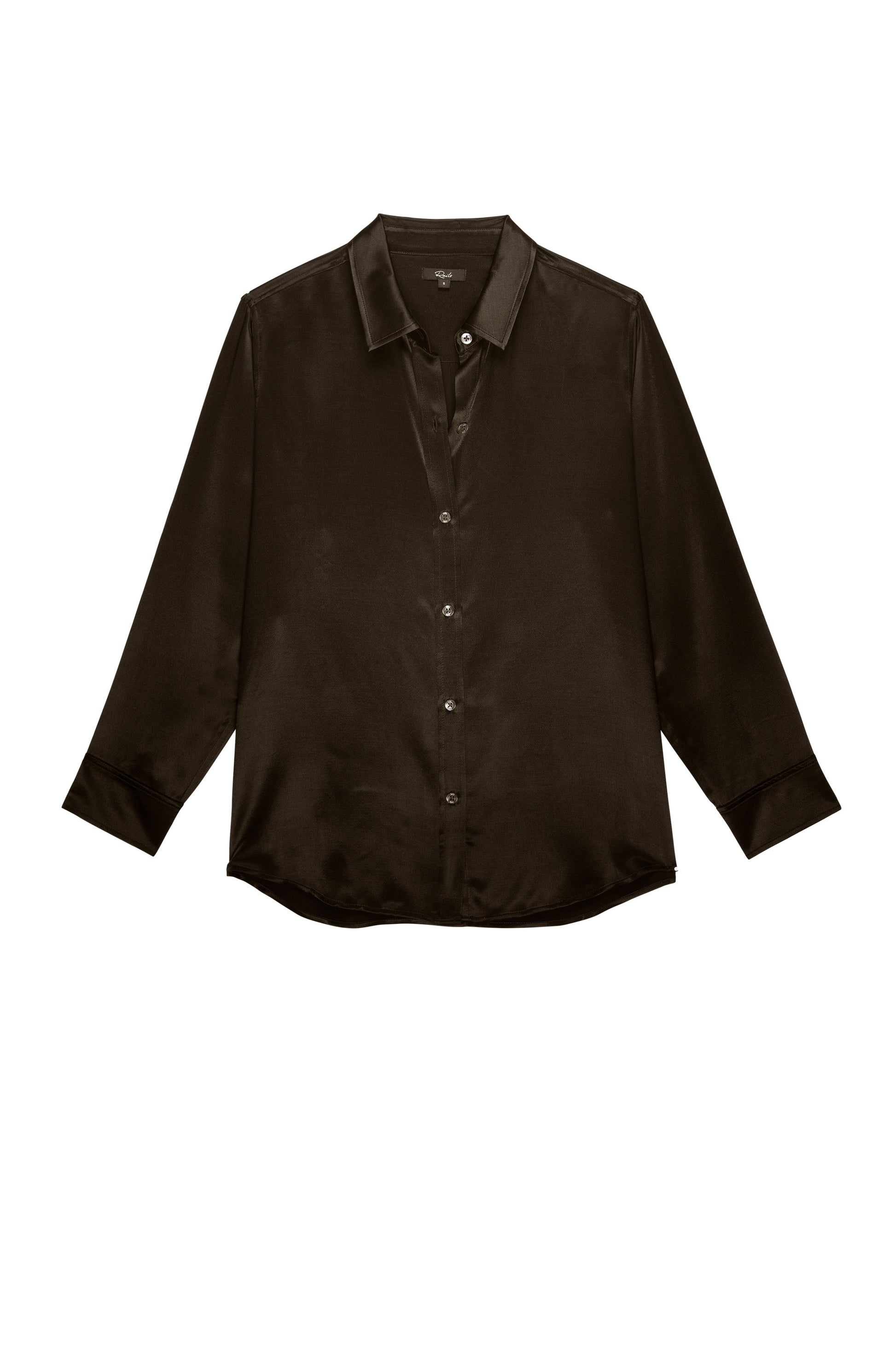 Chocolate brown satin shirt with long sleeves and a classic collar