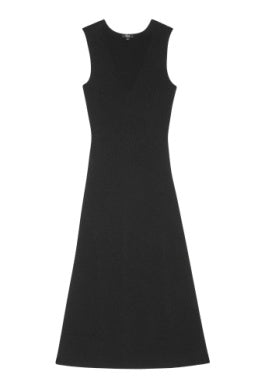 Black V neck midi ribbed fitted dress