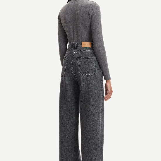 round neck ribbed long sleeves cotton top in dark grey from samsoe samsoe rear view