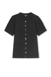 short sleeve round neck button down black top from rails