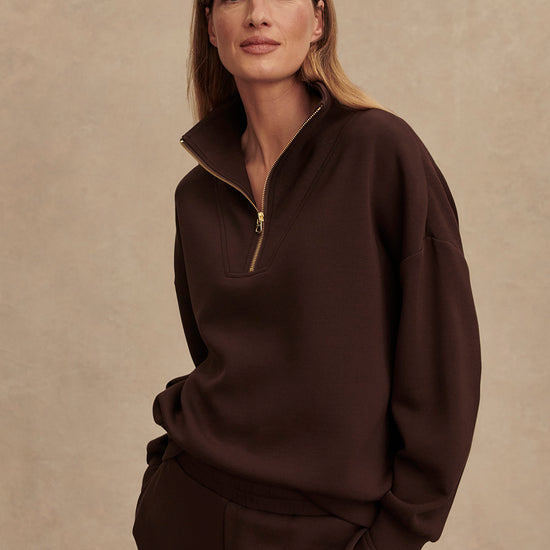 brown half zip high neck jumper with zip detailing