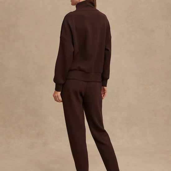 brown half zip high neck jumper with zip detailing rear view 