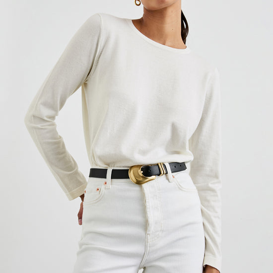 long sleeve round neck white cotton cashmere mix top