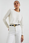 long sleeve round neck white cotton cashmere mix top