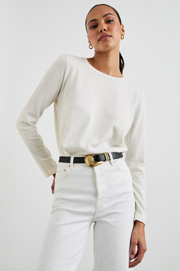long sleeve round neck white cotton cashmere mix top