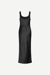 black slip dress with wide straps and figure hugging fit from samsoe samsoe rear view