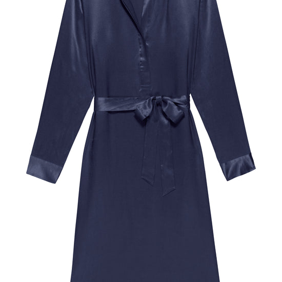 Navy straight satin dress with long sleeves