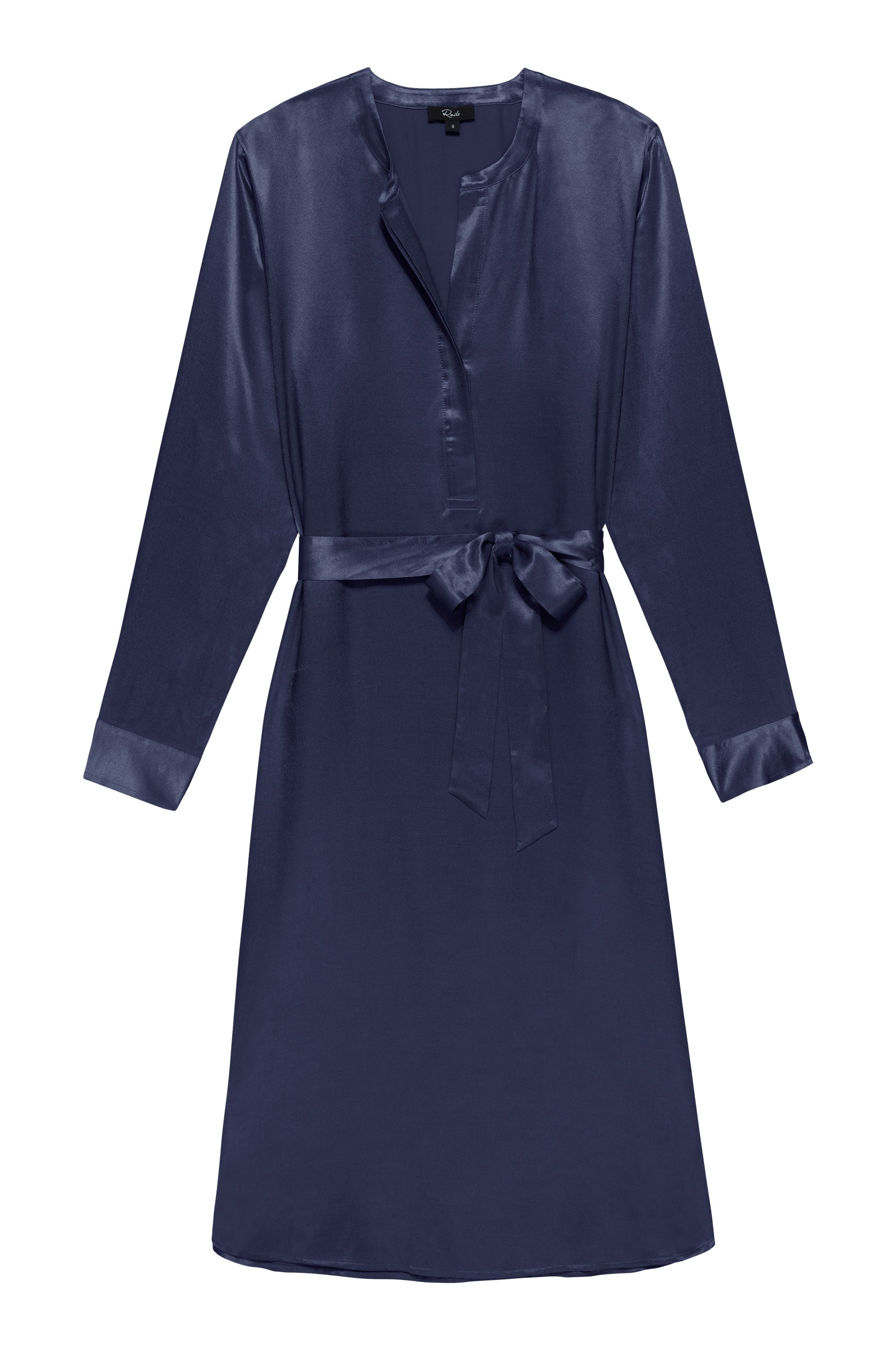 Navy straight satin dress with long sleeves