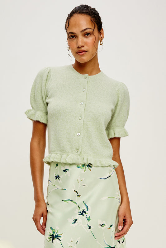 short sleeve ruffle top light green cardigan from rails model