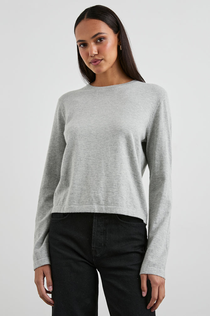 grey long sleeve cashmere mix op with round neck