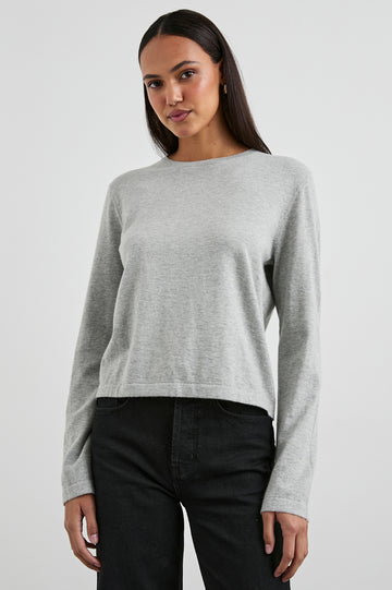 grey long sleeve cashmere mix op with round neck