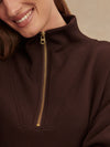 brown half zip high neck jumper with zip detailing close up