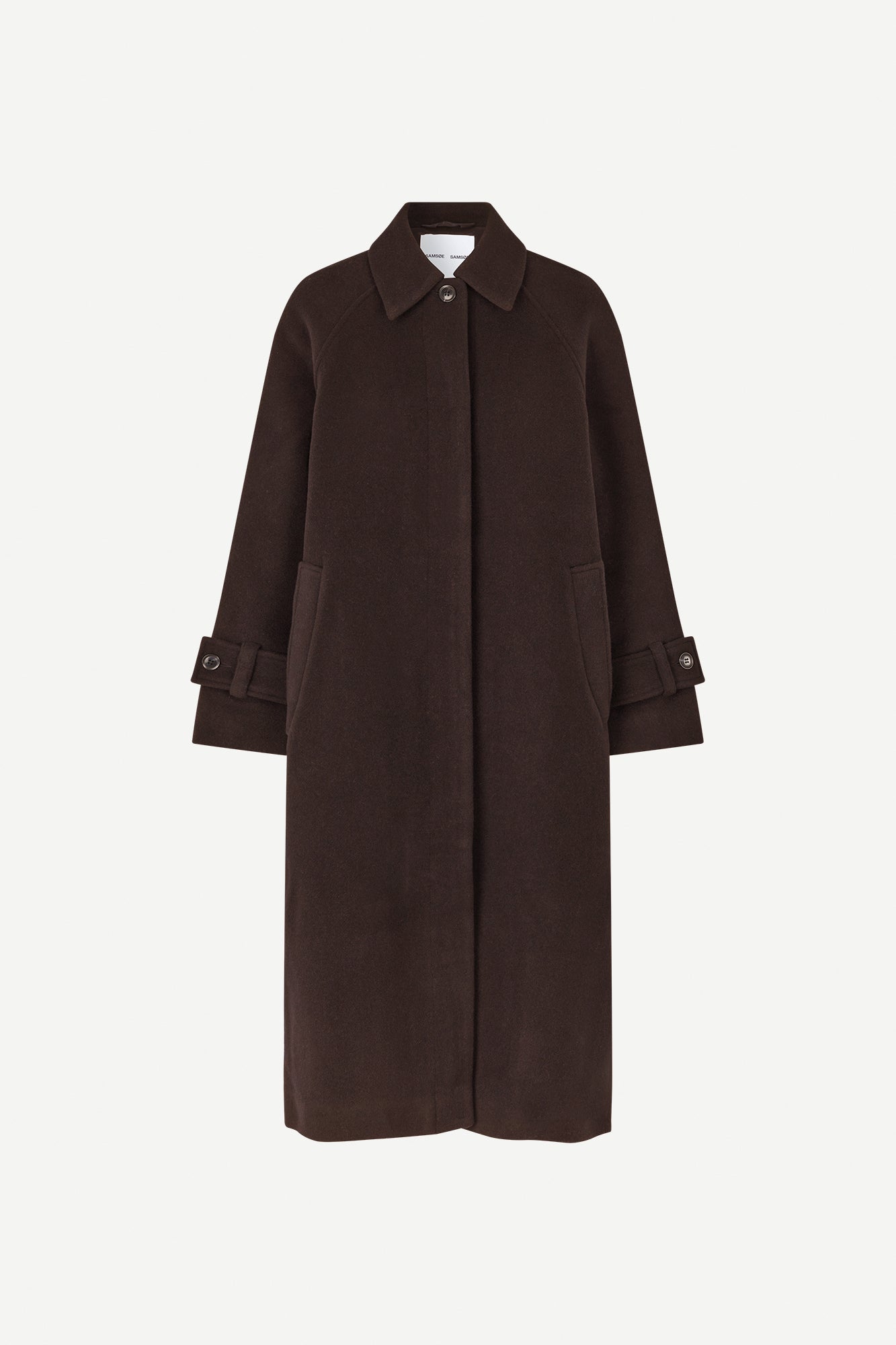 Longline wool coat in chocolate brown with a collar