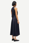 navy blue halterneck dress with open back and tie detail from samsoe samsoe rear view