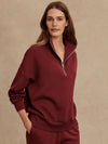 maroon high neck quarter zip jumper with zip detailing and relaxed fit side view 