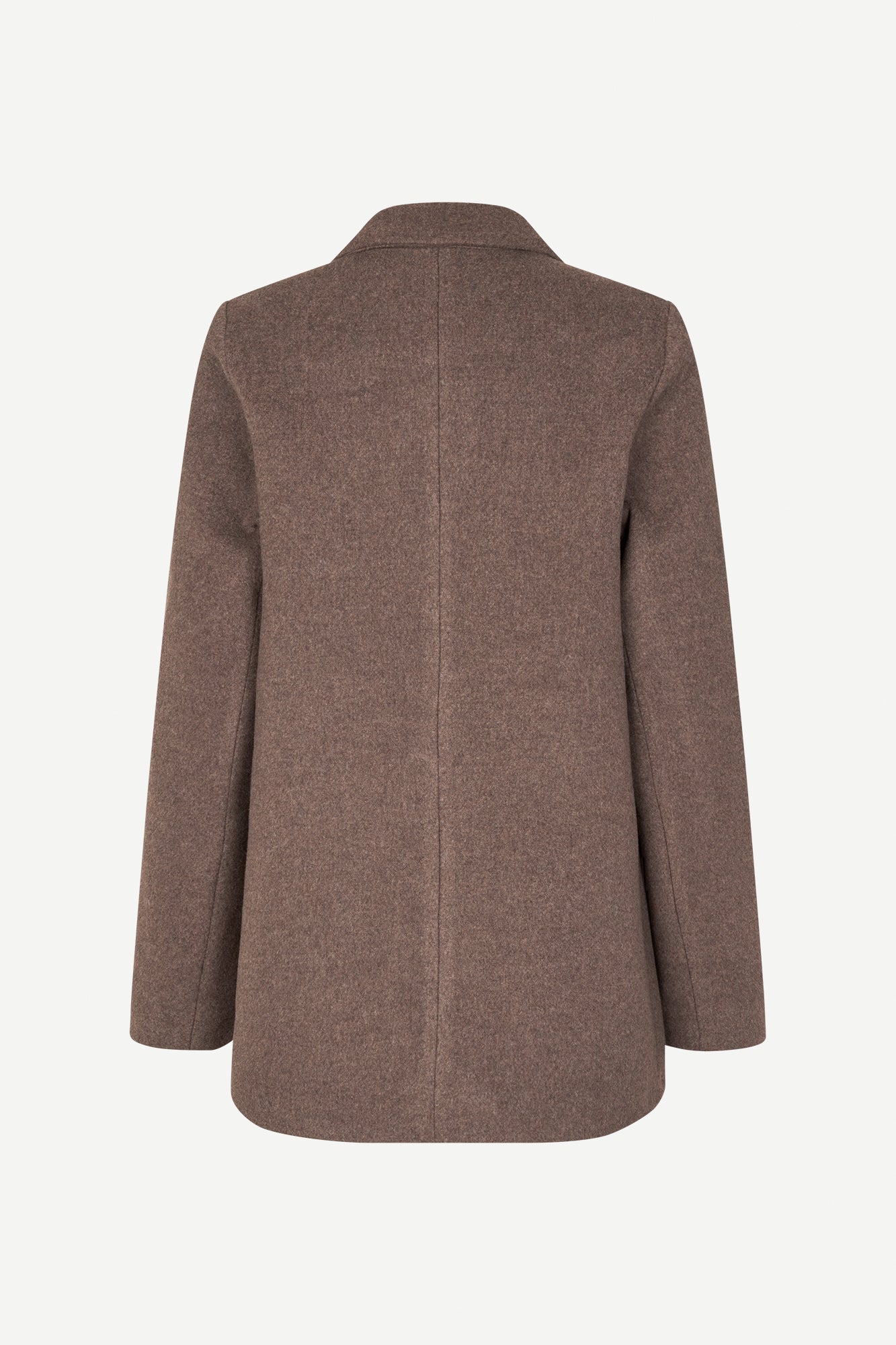 Rear view of mid brown wool blend coat