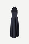 navy blue halterneck dress with open back and tie detail from samsoe samsoe