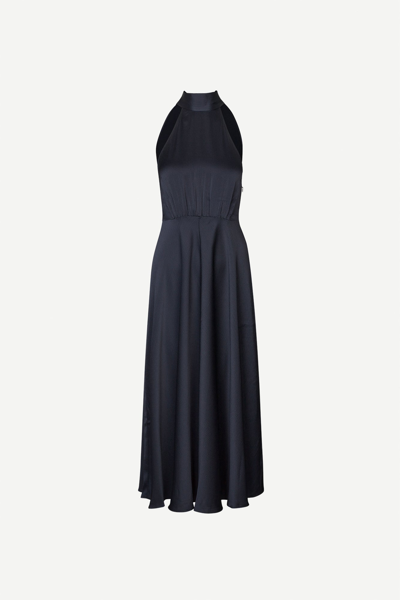 navy blue halterneck dress with open back and tie detail from samsoe samsoe