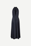 navy blue halterneck dress with open back and tie detail from samsoe samsoe rear view