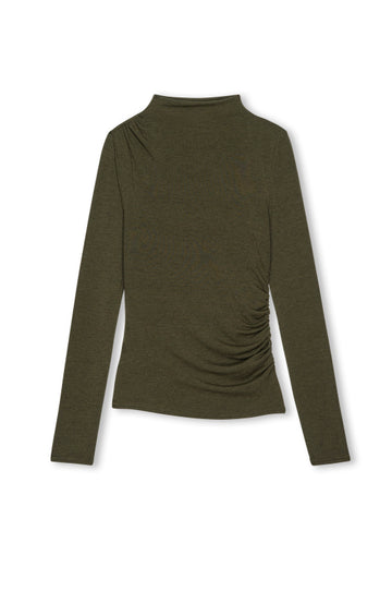 round neck body con green top with rouche detailing