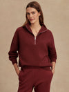maroon high neck quarter zip jumper with zip detailing and relaxed fit model shot