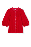 elbow length sleeve button down red top with round neck from rails