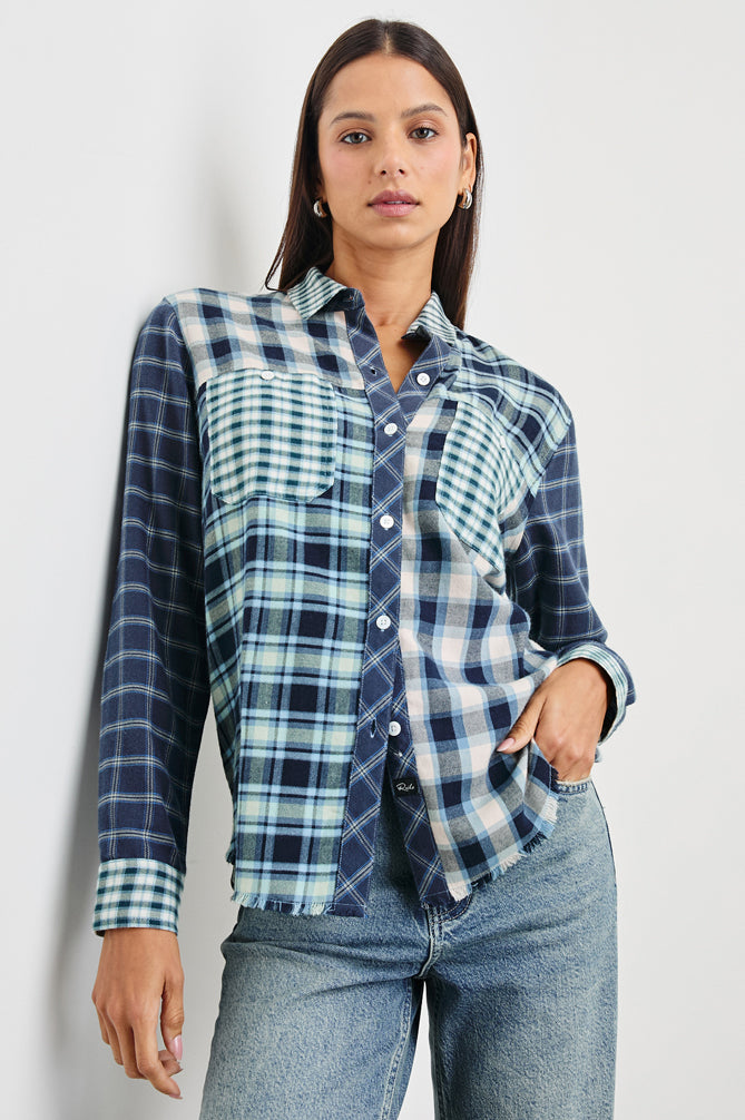 Plaid soft shirt with frayed edge bottom