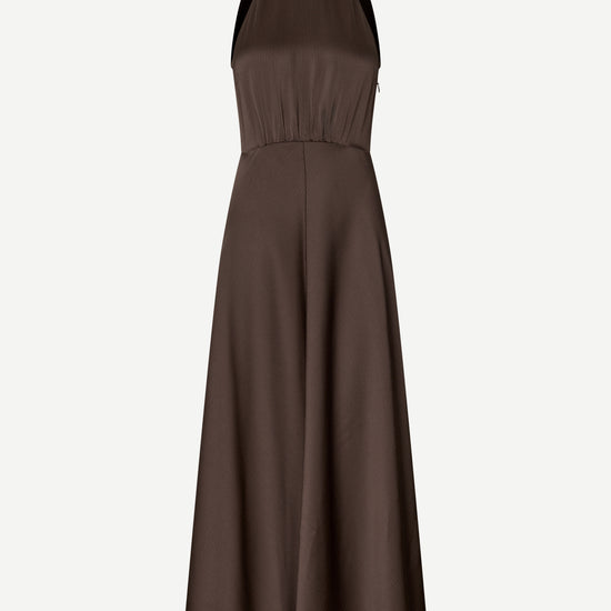 Brown halterneck dress with open back and tie detail from samsoe samsoe