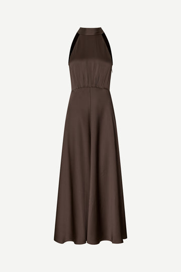 Brown halterneck dress with open back and tie detail from samsoe samsoe