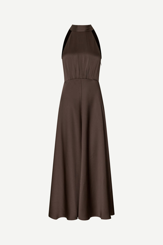 Brown halterneck dress with open back and tie detail from samsoe samsoe