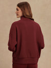 maroon high neck quarter zip jumper with zip detailing and relaxed fit rear view
