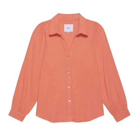 Papaya orange double gauze shirt with long sleeves and a classic collar