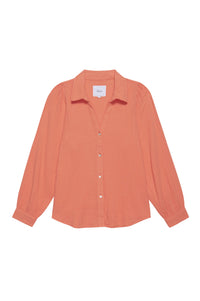 Papaya orange double gauze shirt with long sleeves and a classic collar