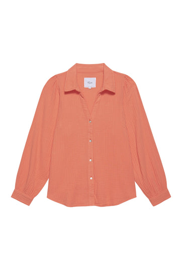 Papaya orange double gauze shirt with long sleeves and a classic collar