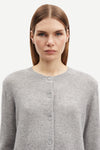 round neck grey mel cardigan with long sleeves from samsoe samsoe close up