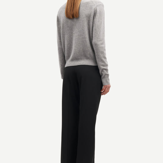 round neck grey mel cardigan with long sleeves from samsoe samsoe rear view