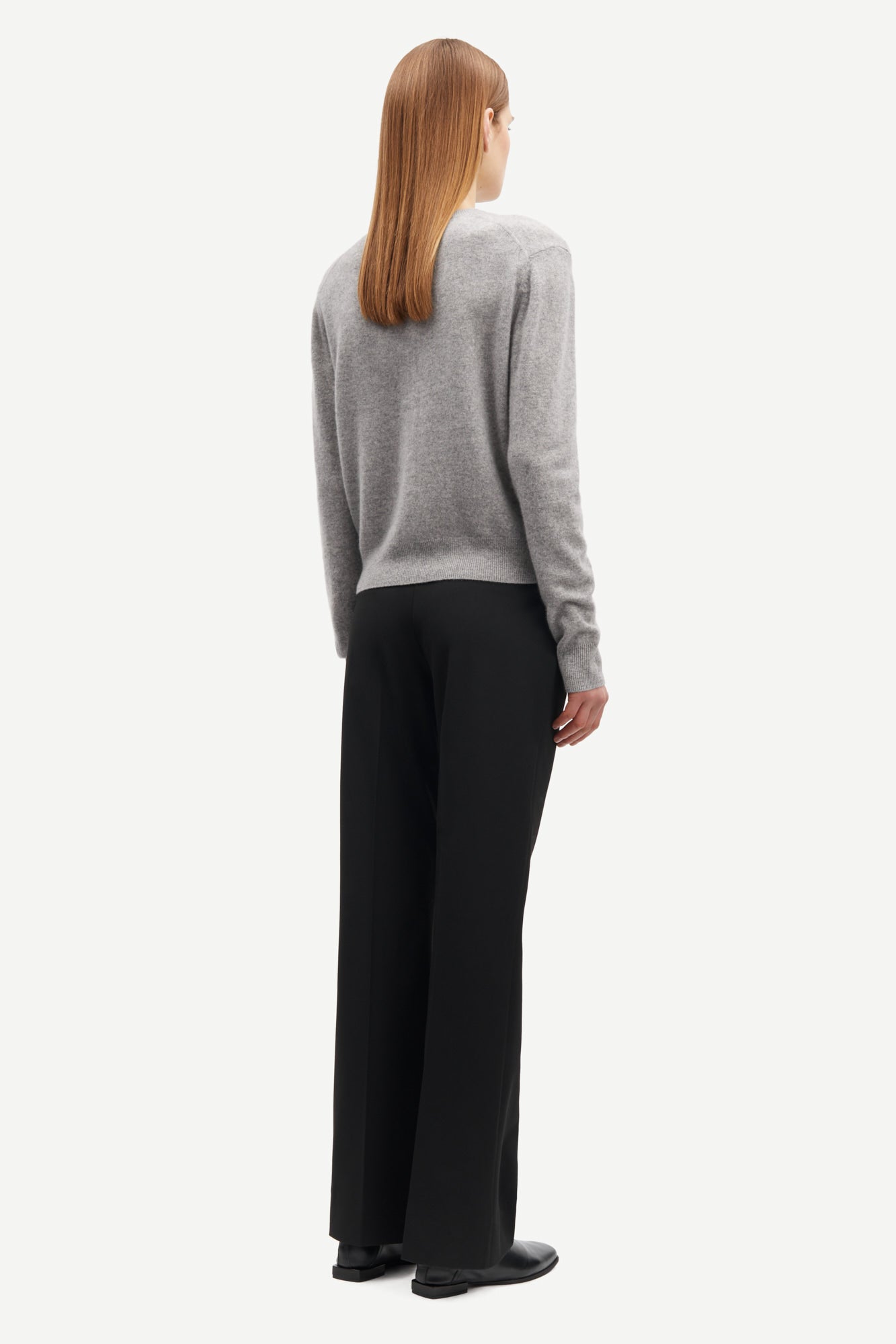 round neck grey mel cardigan with long sleeves from samsoe samsoe rear view