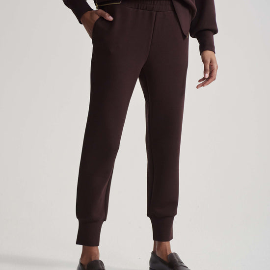 slim fit chocolate brown sweat pants with elasticated waist and side pockets