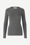 round neck ribbed long sleeves cotton top in dark grey from samsoe samsoe