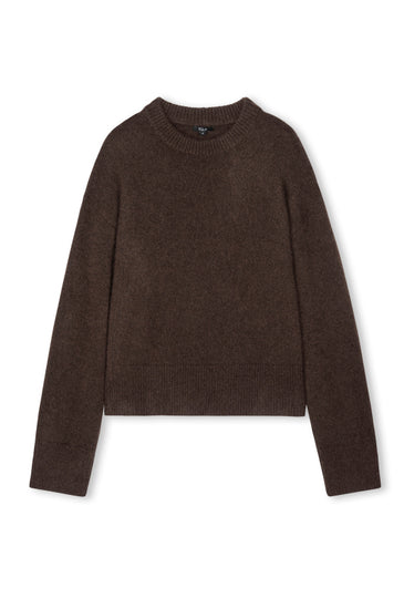 chocolate brown round neck relaxed fit cashmere mix jumper with rib detailing