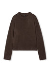chocolate brown round neck relaxed fit cashmere mix jumper with rib detailing