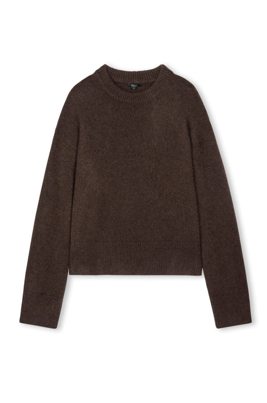 chocolate brown round neck relaxed fit cashmere mix jumper with rib detailing