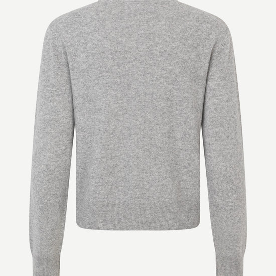 round neck grey mel cardigan with long sleeves from samsoe samsoe rear view