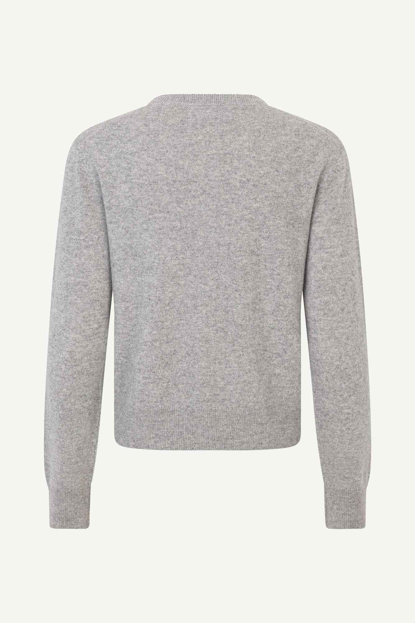 round neck grey mel cardigan with long sleeves from samsoe samsoe rear view