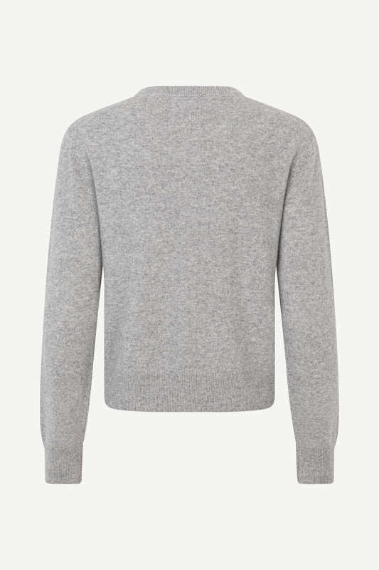 round neck grey mel cardigan with long sleeves from samsoe samsoe rear view