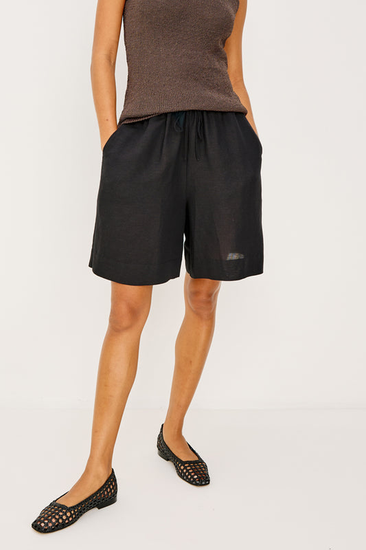 elasticated waist black shorts from rails model