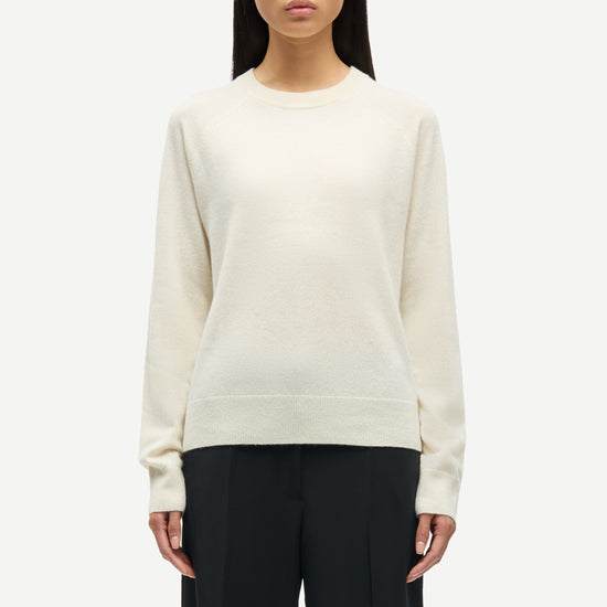 o neck white regular fit jumper with long sleeves from samsoe samsoe model shot
