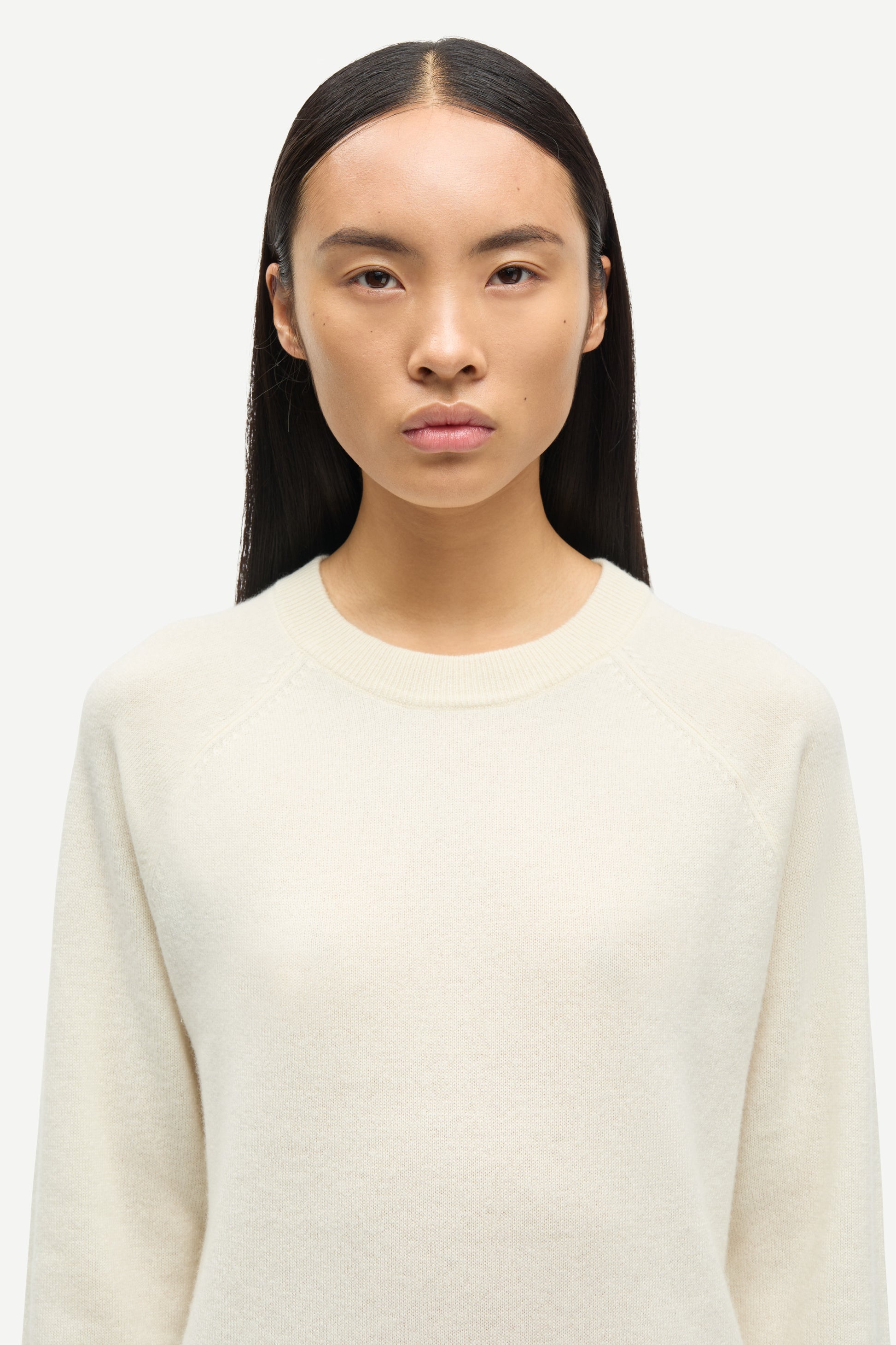 o neck white regular fit jumper with long sleeves from samsoe samsoe close up