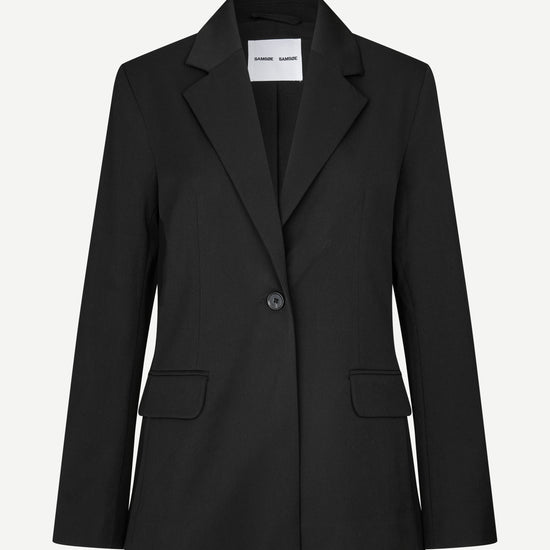 notch lapel black blazer with flap pockets and single button from samsoe